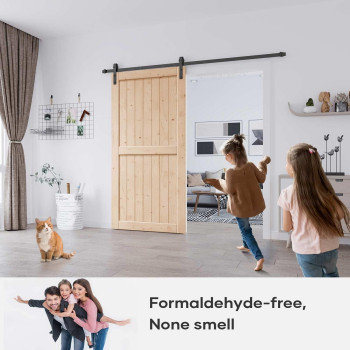 Easelife 42In X 84In Sliding Barn Wood Door Interior Doors Diy Assemblely Solid Natural Spruce Panelled Slab Easy Install Apply