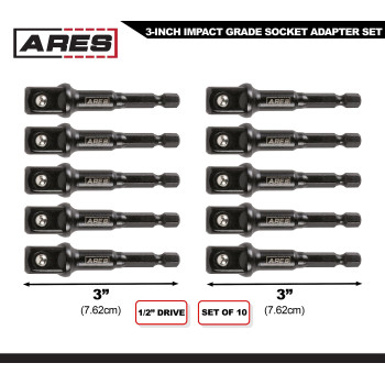 Ares 7039010Piece 12Inch Drive 3Inch Impact Grade Socket Adapter Set Turns Impact Drill Drivers Into High Speed Socket Dr