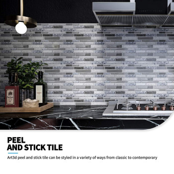 Art3D Peel And Stick Brick Kitchen Backsplash Selfadhesive Wall Tile Stone Design 10 Sheets Grey Marble