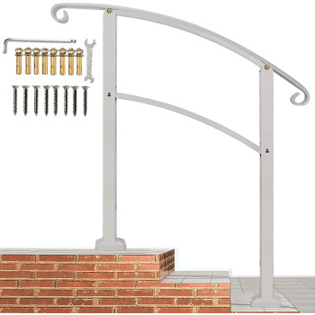 Atemou Transitional Handrails For Outdoor Steps Wrought Iron Secure Weather And Rust Proof Hand Railing For Porches With Inst