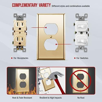 Enerlites Duplex Receptacle Metal Wall Plate Stainless Steel Outlet Cover Corrosion Resistant Size 1Gang 450 X 276 St