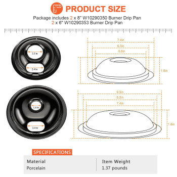 W10290350 W10290353 Buner Porcelain Drip Pan W10288051 Replacement For Whirlpool Amana Crosley Electric Range Cooktop Includ