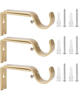 Ycolnaefllr Set Of 3 Golden Adjustable Curtain Rod Brackets Rod Holders Curtain Rod Hanging Heavy Duty Brackets For 1 Inch Rod