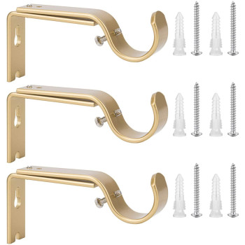 Ycolnaefllr Set Of 3 Golden Adjustable Curtain Rod Brackets Rod Holders Curtain Rod Hanging Heavy Duty Brackets For 1 Inch Rod