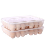 Sooyee 2 Pack Covered Egg Holders For Refrigerator Clear 2X34 Deviled Egg Tray Storage Box Dispenser Stackable Plastic Egg Carto