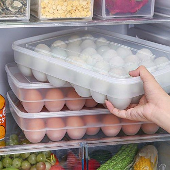 Sooyee 2 Pack Covered Egg Holders For Refrigerator Clear 2X34 Deviled Egg Tray Storage Box Dispenser Stackable Plastic Egg Carto