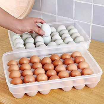 Sooyee 2 Pack Covered Egg Holders For Refrigerator Clear 2X34 Deviled Egg Tray Storage Box Dispenser Stackable Plastic Egg Carto