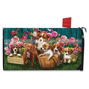 Briarwood Lane In The Garden Spring Magnetic Mailbox Cover Dogs Puppies Standard