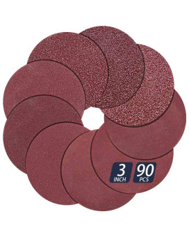 90 Pcs 3 Inch Hook And Loop Assorted Aluminum Oxide Sanding Discs 3 In No Hole Orbital Sander Pad Sander Paper Sandpaper