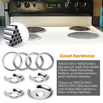 Electric Stove Burner Drip Pan 1 Large 8 Inch Wb32X10013 3 Small 6 Inch Wb32X10012 Chrome Drip Pans With 4 Pcs Trim Rings By Bl