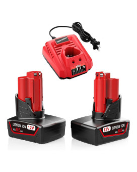 2Pack 6500Mah 12V Replacement For Milwaukee M12 Battery 12Volt Charger Kit For Milwaukee 48112440 48112411 48112410 Wi