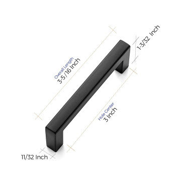 Ravinte 1 Pack Solid 3 Inch Center To Center Slim Square Bar Drawer Handles Kitchen Cabinet Handles Black Drawer Pulls Kitchen C