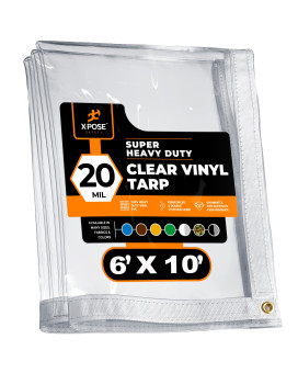 6 X 10 Clear Vinyl Tarp Super Heavy Duty 20 Mil Transparent Waterproof Pvc Tarpaulin With Brass Grommets For Patio Enclosu