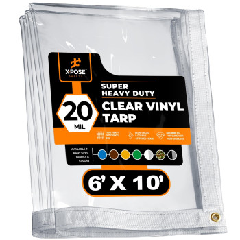 6 X 10 Clear Vinyl Tarp Super Heavy Duty 20 Mil Transparent Waterproof Pvc Tarpaulin With Brass Grommets For Patio Enclosu