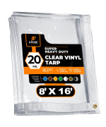 8 X 16 Clear Vinyl Tarp Super Heavy Duty 20 Mil Transparent Waterproof Pvc Tarpaulin With Brass Grommets For Patio Enclosu