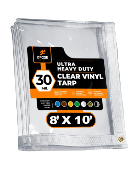 8 X 10 Clear Vinyl Tarp 30 Mil Super Heavy Duty Transparent Waterproof Pvc Tarpaulin With Brass Grommets For Patio Enclosu