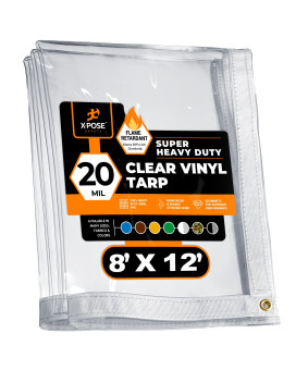 8 X 12 Clear Vinyl Tarp Fire Retardant 20 Mil Super Heavy Duty Transparent Waterproof Pvc Tarpaulin With Brass Grommets Fo