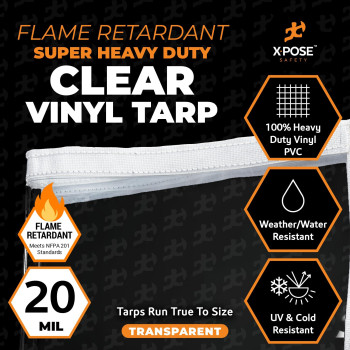 8 X 12 Clear Vinyl Tarp Fire Retardant 20 Mil Super Heavy Duty Transparent Waterproof Pvc Tarpaulin With Brass Grommets Fo