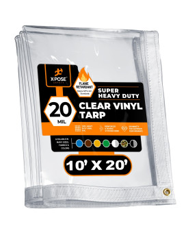 10 X 20 Clear Vinyl Tarp Fire Retardant 20 Mil Super Heavy Duty Transparent Waterproof Pvc Tarpaulin With Brass Grommets F