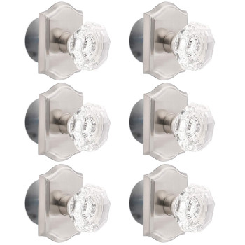 6 Pack Crystal Door Knobs With Satin Nickel Arched Rosette Individual Dummy Door Handle Pull Inactive Diamond Glass Interior Doo