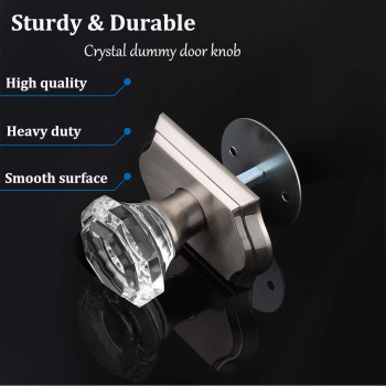 6 Pack Crystal Door Knobs With Satin Nickel Arched Rosette Individual Dummy Door Handle Pull Inactive Diamond Glass Interior Doo