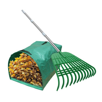 Gardzen 12 Tines Gardening Leaf Rake Lightweight Steel Handle Detachable Ideal Camp Rake Comes With Dustpantype Garden Bag