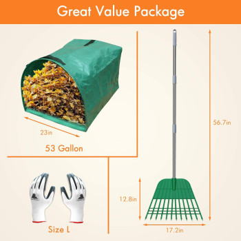 Gardzen 12 Tines Gardening Leaf Rake Lightweight Steel Handle Detachable Ideal Camp Rake Comes With Dustpantype Garden Bag