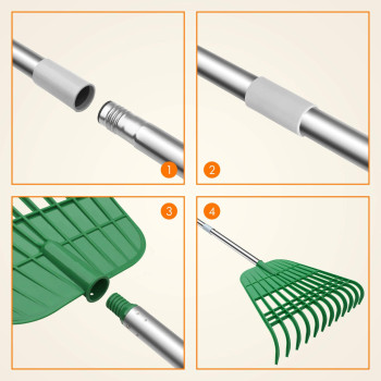 Gardzen 12 Tines Gardening Leaf Rake Lightweight Steel Handle Detachable Ideal Camp Rake Comes With Dustpantype Garden Bag