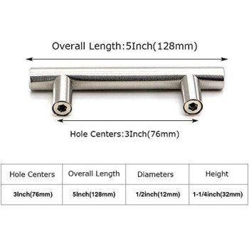 Homdiy Cabinet Handles Brushed Nickel Cabinet Pulls 76Mm 3 Inch Hole Centers Hd201Sn 1 Pack T Bar Cupboard Drawer Pulls Stainl