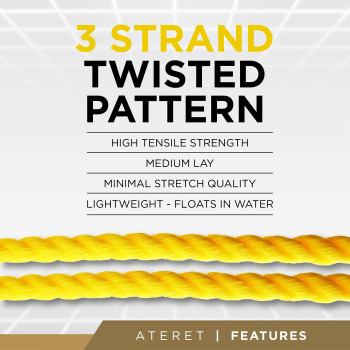 Ateret 14 Inch By 600 Feet Twisted 3Strand Yellow Polypropylene Rope I 1 125 Lbs Tensile Strength I Lightweight Heavyduty