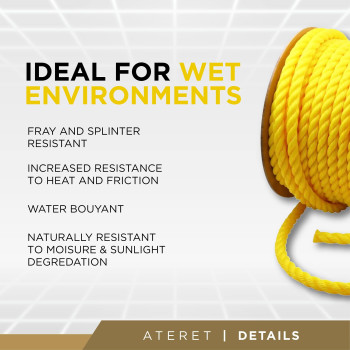 Ateret 12 Inch By 600 Feet Twisted 3Strand Yellow Polypropylene Rope I 3 780 Lbs Tensile Strength I Lightweight Heavyduty