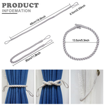 Hiastra Curtain Tiebacks Ropes 4Pcs Decorative Handmade Tie Backs Curtain Holdbacks Holders Cord For Window Sheer Drapes Indoor