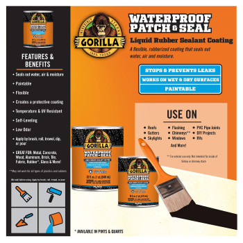 Gorilla Waterproof Patch Seal Liquid Black 16 Ounces Pack Of 1