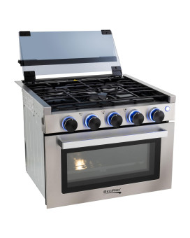 Recpro Rv Stove Stainless Steel Finish Gas Range 17 Tall 6500 And 8000 Btu Three Burner 7100 Btu Oven With 124 Cu Ft