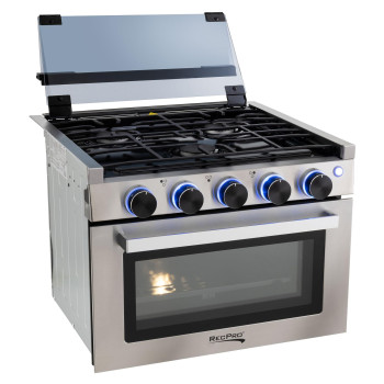 Recpro Rv Stove Stainless Steel Finish Gas Range 17 Tall 6500 And 8000 Btu Three Burner 7100 Btu Oven With 124 Cu Ft