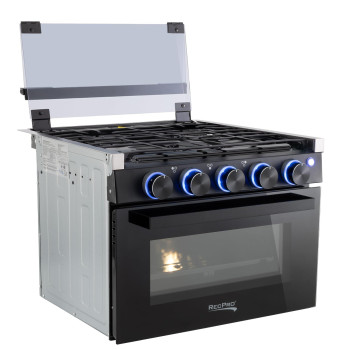 Recpro Rv Stove Black Finish Gas Range 17 Tall 6500 And 8000 Btu Three Burner 7100 Btu Oven With 124 Cu Ft Capacity