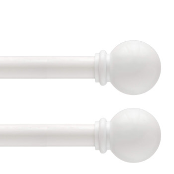 Kenney Kn71702 Chelsea Ball End Standard Decorative Window Curtain Rod 2848 Adjustable Length White Finish 58 Diameter