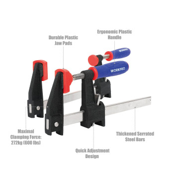 Workpro 6Inch Steel Bar Clamps Set 2Pack Quickrelease Clutch Style Bar Clamps With 212 Throat Microadjustment Handle A