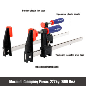 Workpro 12Inch Steel Bar Clamps Set 2Pack Quickrelease Clutch Style Bar Clamps With 212 Throat Microadjustment Handle