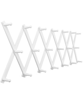 Skoloo Accordion Wall Hanger Modern Expandable Coat Rack Wall Mounted Solid Wooden Wall Hat Rack 20 Peg White