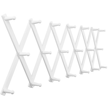 Skoloo Accordion Wall Hanger Modern Expandable Coat Rack Wall Mounted Solid Wooden Wall Hat Rack 20 Peg White