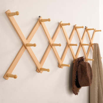 Skoloo Accordion Wall Hanger Modern Expandable Coat Rack Wall Mounted Solid Wooden Wall Hat Rack 17 Peg Natural