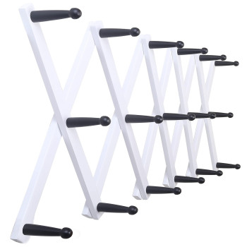 Skoloo Accordion Wall Hanger Modern Expandable Coat Rack Wall Mounted Solid Wooden Wall Hat Rack 17 Peg Black On White