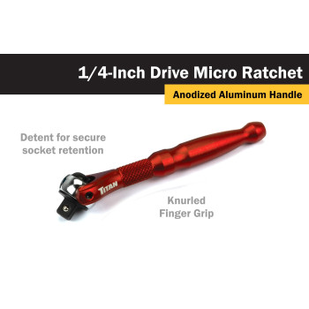 Titan 11320 14Inch Drive X 4Inch 90Tooth Swivel Head Micro Ratchet Red