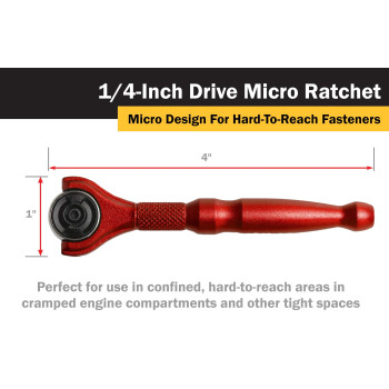 Titan 11320 14Inch Drive X 4Inch 90Tooth Swivel Head Micro Ratchet Red