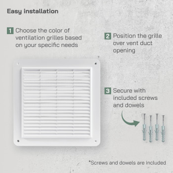 Vent Systems 10X10 Inch Air Vent Cover White Air Vent Louver Grill Cover Builtin Insect Screen Straight Back Wit