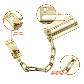 Home Master Hardware Door Chain Lock Extra Chain Locks For Inside Door Chain Door Guard For Home Security Brass Finish 4 Pac