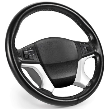 SEG Direct Genuine Leather Steering Wheel Cover, Stitch On Wrap, for 14 1/2-15 inches Round and D-Type Steering Wheels, Black