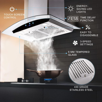 Range Hood 30 Inch Tieasy Wall Mount Kitchen Hood With Ductedductless Convertible Duct Stainless Steel Chimney And Baffle Fil