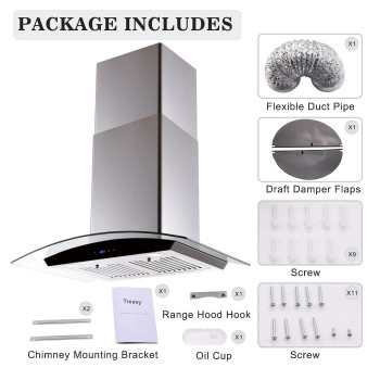 Range Hood 30 Inch Tieasy Wall Mount Kitchen Hood With Ductedductless Convertible Duct Stainless Steel Chimney And Baffle Fil